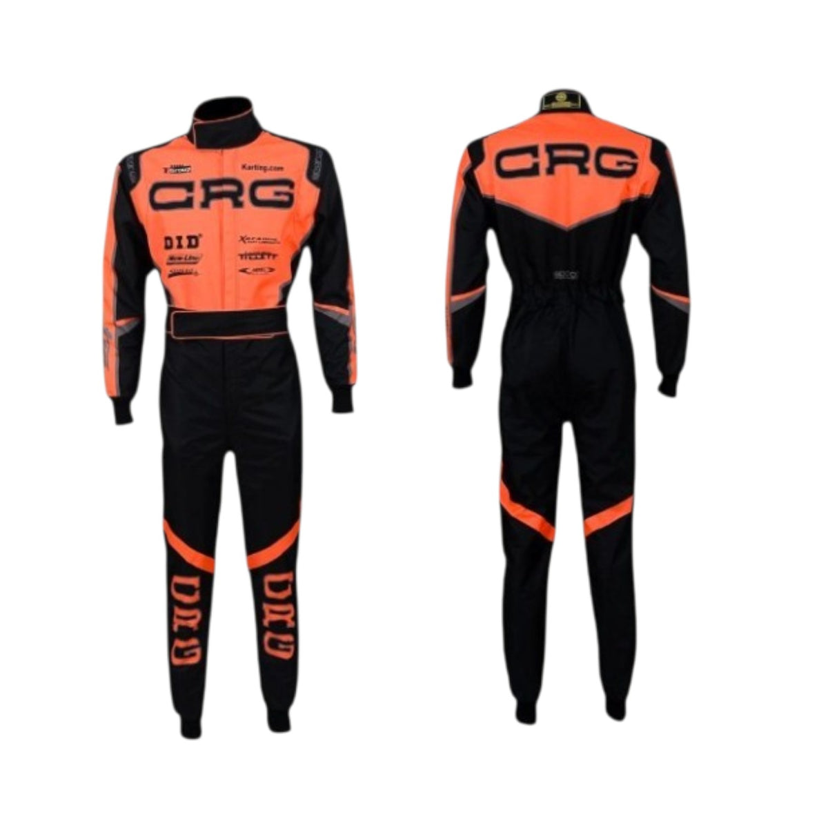 CRG black and orange go-kart racing suit